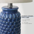 USumkky 24 inches Modern Ceramic Dark Blue Bedside Lamp Set of 2 for Bedroom Decor Farmhouse Table Lamp for Living Room Office Dorm
