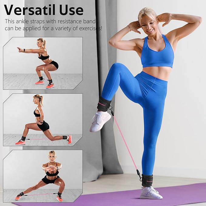 Ankle Resistance Bands with Cuffs, Ankle Bands for Working Out, Ankle Resistance Band for Legs and Glutes Workout Equipment, Butt Exercise Equipment for Women
