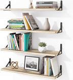 YGEOMER Floating Shelves for Wall, 23in Light Carbonized Brown Wall Shelves for Living Room, Bathroom, Bedroom, Kitchen, Home Decor (Set of 4)