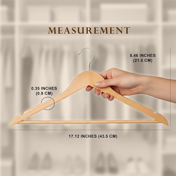 Utopia Home Premium Wooden Hangers 20 Pack - Heavy Duty & Durable Coat Hanger - Wood Hanger with 360-Degree Rotatable Hook - Clothes Hangers with Non-Slip Shoulder Notches For Shirts & Coats (Natural)