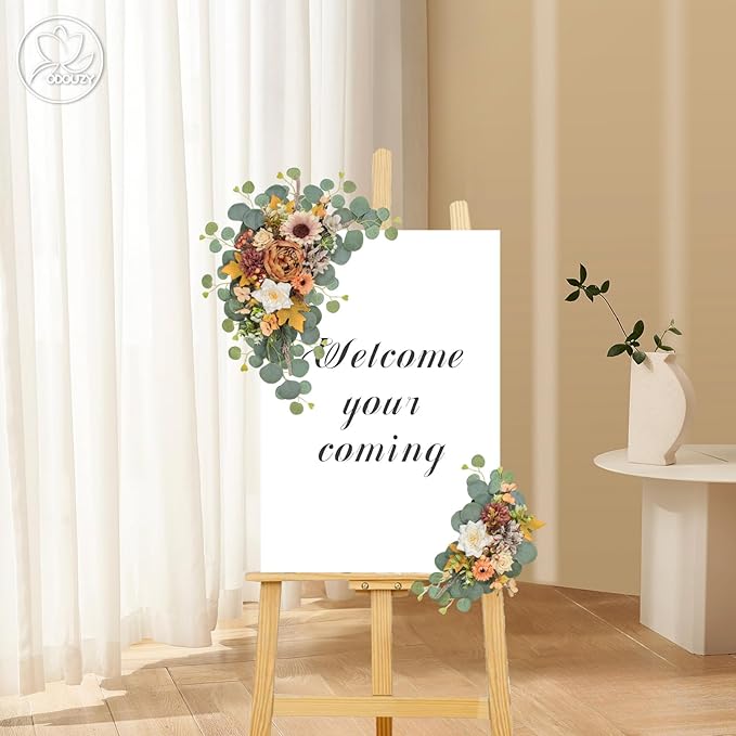 Odouzy Artificial Wedding Arch Flowers for Wedding Sign,Set of 2 for Wedding Welcome Ceremony Sign,Faux Floral Swags,Wedding, Banquet and Reception Backdrop Floral Decoration (Coffee Orange)