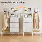 Clothes Rack, Garment Rack with Shelves and Hanging Rod, 3 Drawers, Reversible Coat Hanger, White YD-TM081W1