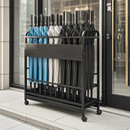 Metal Frame Commercial Umbrella Stand with Removable Drip Tray Large Capacity Heavy Duty Umbrella Holder with wheels for Entryway, Office(Black,60 * 20 * 70CM/23.6 * 7.9 * 27.6IN)