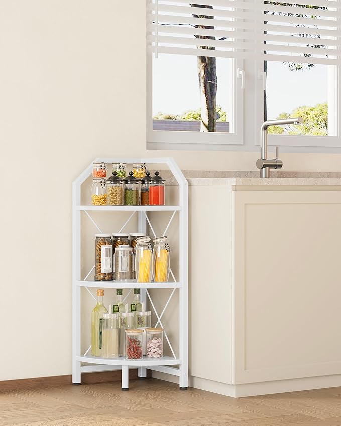 CHOEZON 3-Tier Corner Shelf, Industrial Corner Bookshelf, 35.4" Storage Stand, Plant Stand Display Shelf, Bookcase for Bedroom, Living Room, Home Office, White TCJ03WB