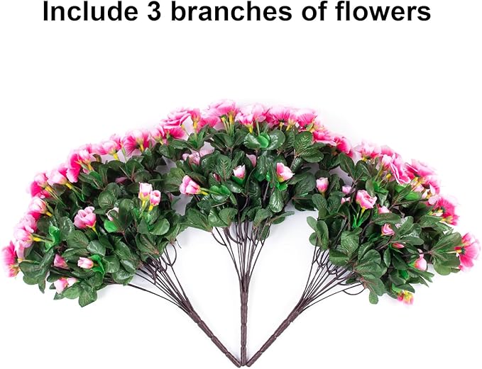 HyeFlora Artificial Faux Outdoor Flowers Plants for Spring Summer Decoration, Fake Silk Camellia UV Resistant Look Real for Planter Outside Front Door Porch Patio Balcony, 3 Large Bundles