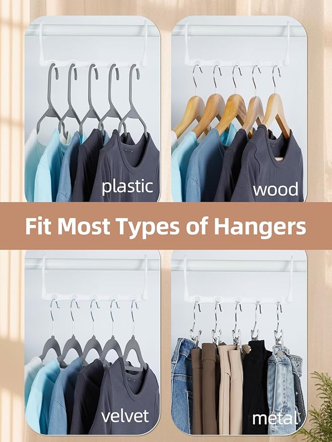 HOUSE DAY Closet Organizers and Storage, 8 Pack Magic Hangers Space Saving Clothes Hangers, Sturdy Plastic Hangers with 5 Holes for Wardrobe Closet Organization, College Dorm Room Essentials