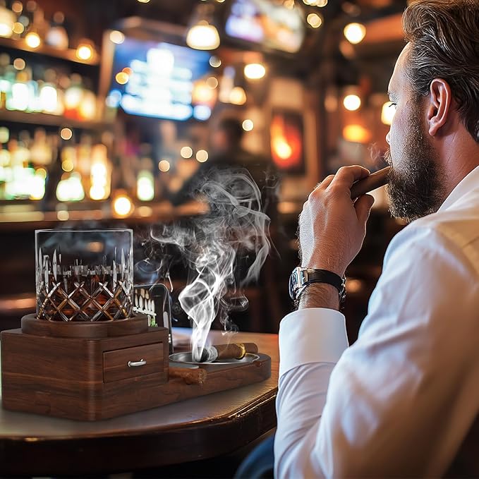 Father Day Gifts Wood Cigar Ashtray Cigarettes Ashtrays for Indoor Outdoor Patio Home Office Use Square Wooden Brown Cigar Ash Tray Father s Day Gift Ideas for Men with GIFT BOX (with drawer)
