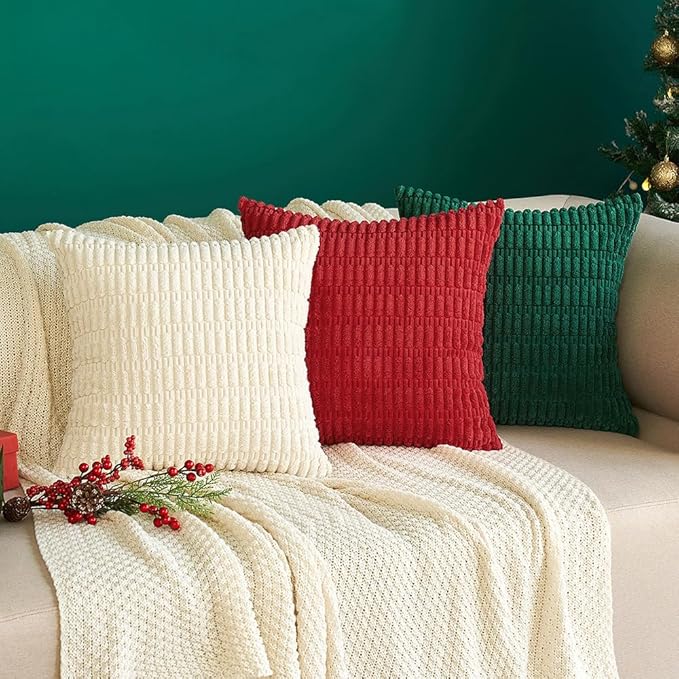 MIULEE Pack of 2 Corduroy Decorative Euro Sham Throw Pillow Covers 24x24 Inch Soft Boho Striped Pillow Covers Modern Farmhouse Home Decor for Sofa Living Room Couch Bed Cream White