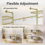 Timate F4 Wall Mounted Clothes Rack Industrial Pipe Clothing Rack for Hanging Clothes, Expandable Garment Rack Heavy Duty Wardrobe Closet Organizer and Storage, Adjustable Industrial Closet Kit, Gold
