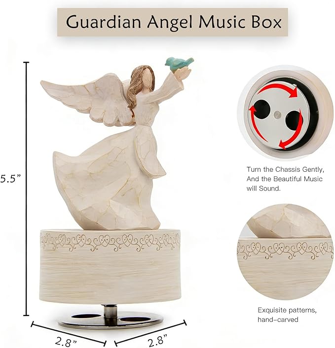 Music Box, Guardian Angel Musical Box Figurine Holding Dove, Sculpted Hand-Painted Music Boxes Figures Wind Up Angel Musical Boxes for Women Girls in Christmas Birthday Anniversary