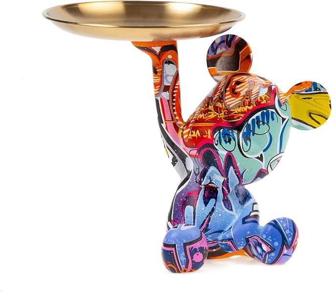 Key Holder Bowl Tray for Office Desk, Decorative Animal Bear Sculpture Home Decor Statue, Storage Tray for Entryway Table (Graffiti)
