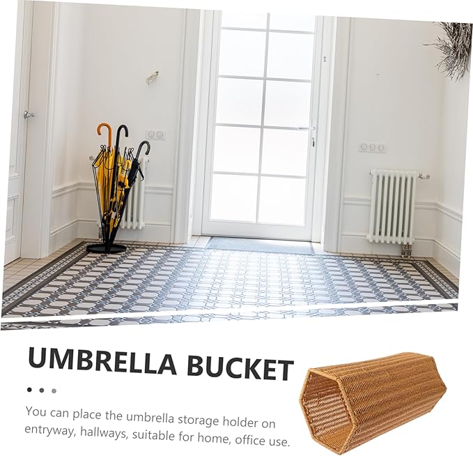 IMIKEYA Woven Umbrella Stand for Entryway Rattan Umbrella Stand Holder Umbrella Wood Base Basket With Dip Tray Canes Walking Sticks Holder Trash Can for Home Office Round
