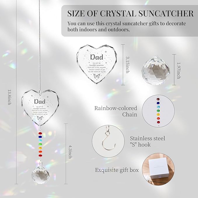 Memorial Gifts for Loss of Dad, Crystal Suncatcher in Memory Sympathy Gifts for Loss of Dad Father, Heart Shaped Bereavement Condolence Gifts for Grieving Friend