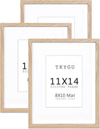 11x14 Picture Frame wooden set of 3, 11x14 mat to 8x10 Modern Style Wood Composite frames 11by14 Poster Fram Tempered Glass Photo Frames for Wall Art Prints for Home Decor