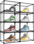 Magnetic Side Open Transparent Plastic Storage Shoe Box Clear Shoe Display Case Sneaker Shoe Storage Box Display Box Shoe Container Clear Closet Shelf Shoe Organizer (Black 8PC)