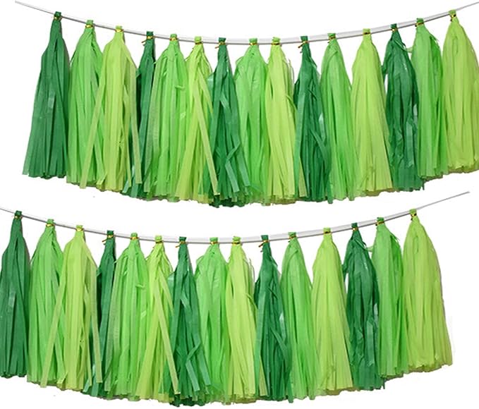 Green Party Decorations,15 Pcs Green Paper Tissue Tassel Garland Banner for Baby Shower Forest St. Patrick's Day Party Decoration,15 Pcs