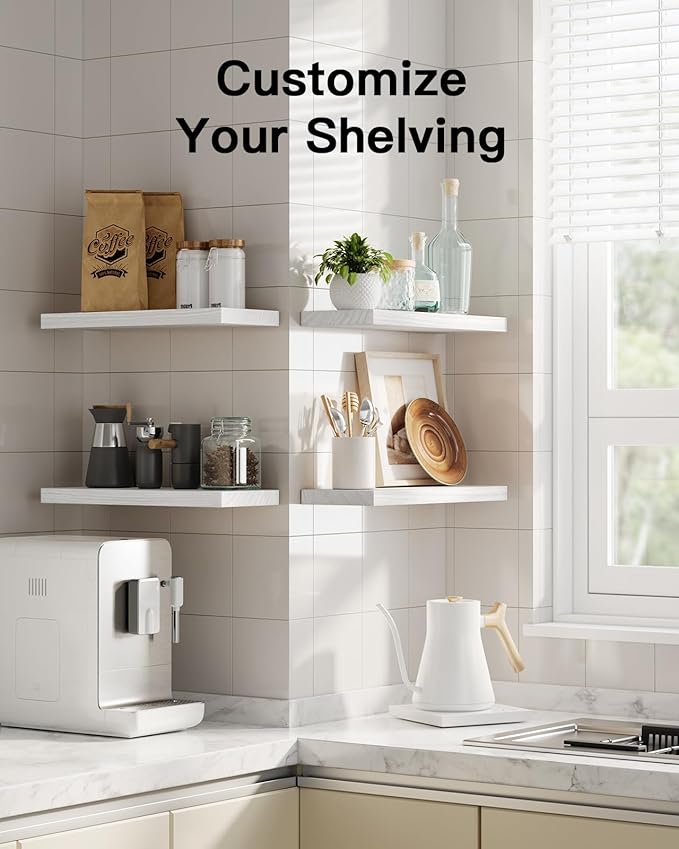 AMADA HOMEFURNISHING Floating Shelves, Paulownia Wood Wall Shelves for Bathroom/Living Room/Bedroom/Kitchen, Wood Floating Shelf for Home Storage & Organization, Set of 4 15.75" L x 5.91" W x 0.98" H