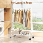 EAGMAK Heavy Duty Clothes Rack Load 420 LBS, Rolling Garment Rack with Lockable Wheels, Standing Metal Clothing Rack with Shelves, Portable Wardrobe Sturdy Coat Rack for Hanging Clothes (White