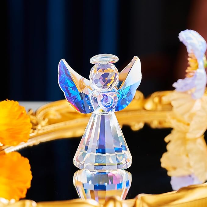 Crystal Guardian Angel Figurine Decoration, Glass Guardian Angel Statue Christmas Birthday Gifts for Women Girlfriend Daughter, Art Collectible Figurines Home Decor (Colorful)