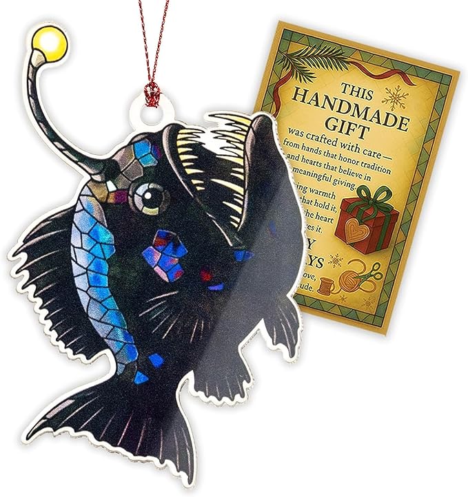 Anglerfish Christmas Ornaments 2026, Unique Fishing Ornaments for Christmas Tree, Sea Gifts for Fisherman Men Women Boys Teens, Inner Light Inspirational Decoration for Holiday Display, Ugly Ornament