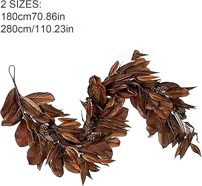 Brown Leaf Wreath, Artificial Realistic Reusable Leaf Swag Fall Porch Decorations Outdoor for Mantle Fall Decorations for Home (2-280)
