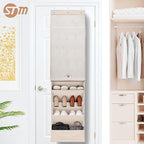 STORAGE MANIAC Over the Door Shoe Organizer with Curtain Dustproof Heavy-Duty Large Deep Pocket Hanging Shoe Organizer for Closet Dorm & Narrow Door Storage Shoe Holder Shoe Rack, 9-Shelf Beige 1 Pack