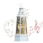 13.5'' Christmas Angel Snow Globe, White Retro Lighthouse Musical Lighted Water Lantern, Decoration with Swirling Glitter, USB Powered and Battery Operated, Xmas Home Décor Gift