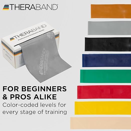 THERABAND Resistance Bands, 6 Yard Roll Professional Latex Elastic Band For Upper & Lower Body, Core Exercise, Physical Therapy, Pilates, Home Workouts, Rehab, Silver, Super Heavy, Level 7