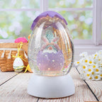 Gnome Easter Snow Globe, Easter Bunny Snow Globe Eggs Spring Decor with Swirling Glitter, 6H Timer, USB or Battery Powered, See No Evil Gnome Snowglobe for Tabletop Decor Gift 7.4 Inch (Purple)