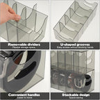 3 Pack Acrylic Belt Organizer Clear Stackable Belt Storage Holder Purse Organizer for Closet - 5 Compartments with Removable Dividers,Display Case Pantry Cabinet Organizers for Ties,Socks,Grey