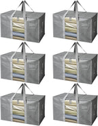 BALEINE 6-Pack Oversized Moving Bags with Reinforced Handles, Heavy-Duty Storage Tote Moving Supplies for Packaging, Camping (Gray w/Window, 6-Pack)