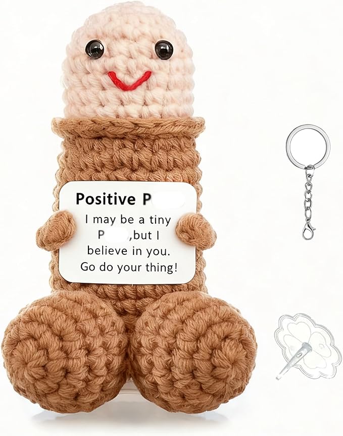 Emotional Support Positive Crochet Animals Pickle Funny Gag Doll Gifts for Men Women Friends,Birthday White Elephant Gifts Desk Decor(Positive pe