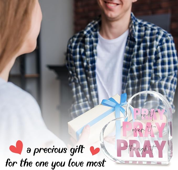 Pink Christian Gifts for Women, Pink Bedroom Decor, Pray On it Pray Over it Through it Acrylic Sign Decorative for Home Pastor Farmhouse Living Room Church Table Desk Bookshelf, St. Patrick's Day Decor