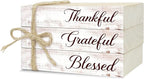 Decorative Books For Home Decor, Wood Book Stack For Table Decor, Thankful Grateful Blessed Decoration Books For Living Room Bookshelf Office, Thanksgiving Farmhouse Stacked Books Decoration (L78)