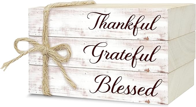 Decorative Books For Home Decor, Wood Book Stack For Table Decor, Thankful Grateful Blessed Decoration Books For Living Room Bookshelf Office, Thanksgiving Farmhouse Stacked Books Decoration (L78)