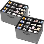 VERONLY 2-Pack Foldable Shoe Organizer for Closet and Storage Box with Adjustable Divider,Fits 16-32 Pairs, Space-Saving Closet & Entryway Storage System with Grey Fabric Bins