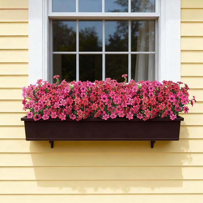Artificial Flowers Faux Plants for Outdoor Fake Flower Spring Decoration, 12 Bundles Silk Daisy Bulk UV Resistant Realistic for Outside Porch Patio Balcony Planter Yard Garden Home Decor(Pink)