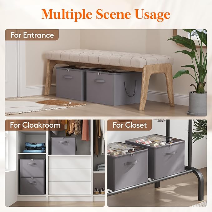 Lifewit Shoe Storage Organizer for Closet, Fabric Large Shoe Box Storage Containers with Clear Cover, Foldable Bins for Boots Heels Sneakers Fits 36-48 Pairs (Each 12-16 Pairs) 3 Pack Gray