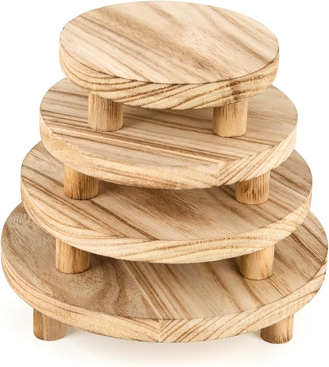 Mini Risers Display Stands, Wood Riser for Display, Wooden Riser Holder, Wood Risers for Decor is used for item display, 4 pcs display rack can display cakes, potted plants