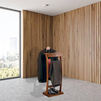 Wood Clothes Valet Stand with Tray, Floor Standing Suit Valet Stand with Drawers and Front Trouser Rack, Men's Valet Stand, for Living Room Office Dressing Room 44.4x30x112.2 cm (Walnut)