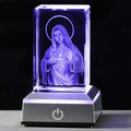 YWHL 3D Crystal Virgin Mary with Colorful Light Base, Laser Engrave Blessed Mother Religious Gifts for Women, Christian Gifts for Friend, Our Lady of Guadalupe