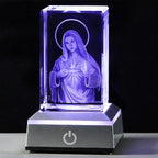 YWHL 3D Crystal Virgin Mary with Colorful Light Base, Laser Engrave Blessed Mother Religious Gifts for Women, Christian Gifts for Friend, Our Lady of Guadalupe