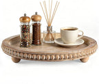 Round Decorative Tray for Coffee Table, Natural Wood Beaded Tray with Detachable Legs, 11.87" Farmhouse Rustic Serving Tray for Living Room, Ottoman, Kitchen Counter, Dining Table Decor