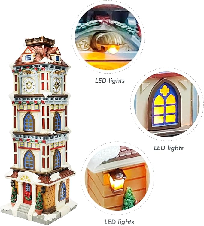 MOMENTS IN TIME Lighted Christmas Clock Tower 14.5” LED Hand-Painted Polyresin Village Decoration Battery Operated Elegant Holiday Tabletop Collectible Gift Ready Tabletop Décor