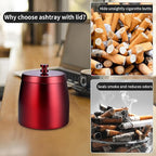 HARTAR Smokeless Ashtrays for Cigarettes Indoor, Ash Tray Sets Outdoor Windproof Cute Home Large Funny Metal Outside Ashtray with Lid for Cigarettes Butt Can for Outside Patio, Red, Small
