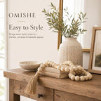 OMISHE 76" Long Extra Large Wood Bead Garland with 1.6" Diameter Wooden Beads and Tassels, Rustic Farmhouse Country Decorative Beads for Home Tiered Tray Decor, Natural Beige
