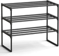 SONGMICS Shoe Rack, 3-Tier Shoe Organizer, Metal Storage Shelf, Upright or Upside Down, for 8-12 Pairs, Stackable, for Entryway, 11.8 x 26.8 x 21.7 Inches, Black ULSA203B01