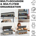 2 PCS Stackable Hat Storage for Baseball Caps, Space Saving Hat Organizer Box for Closet, with Cardboard, Clear Window Lid and 3 Handle, Each Holds 12 Hats, Grey