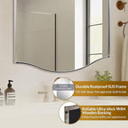 ANDY STAR Rectangle Scalloped Mirror, 24"x40" Polished Chrome Bathroom Mirror in SUS304 Stainless Steel Metal Frame, Silver Vanity Mirror with Unique Arched Top Design
