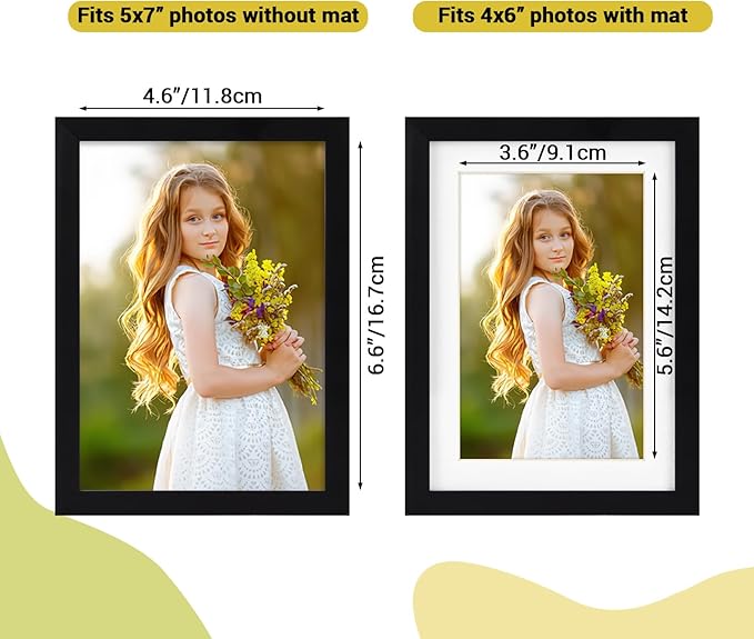 Rempry 5x7 Picture Frame, Display Pictures 4x6 with Mat or 5x7 Without Mat, Wall Hanging or Tabletop Photo Frame with Shatter Resistant Plexiglass, Black, 1 Pack